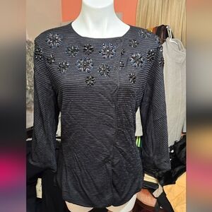 Giorgio Armani Black Floral Embellished Blouse